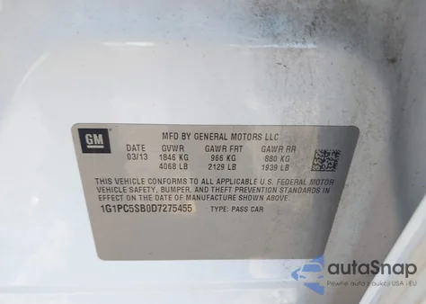 2013 Chevrolet Cruze 1Lt Auto from USA, damaged, VIN 1G1PC5SB0D7275455